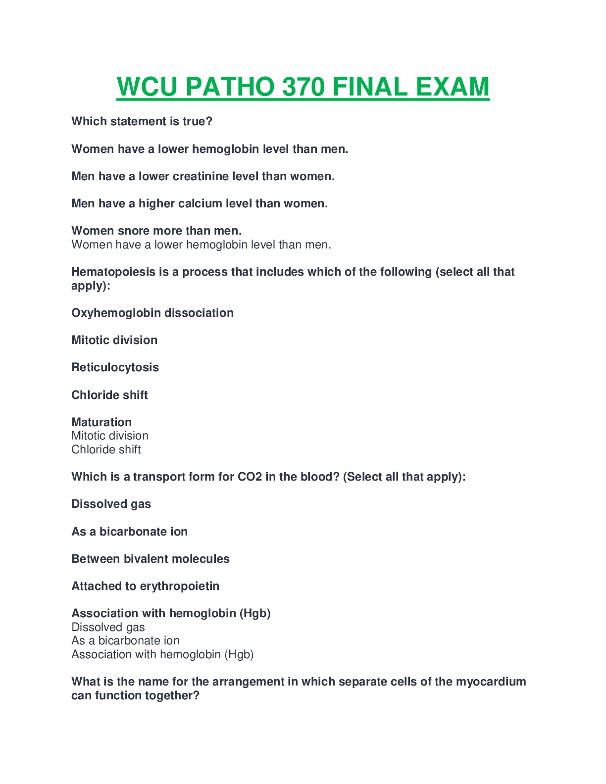 Preview image for WEST COAST UNIVERSITY  PATHO 370 FINAL EXAM STUDY QUESTIONS AND ANSWERS